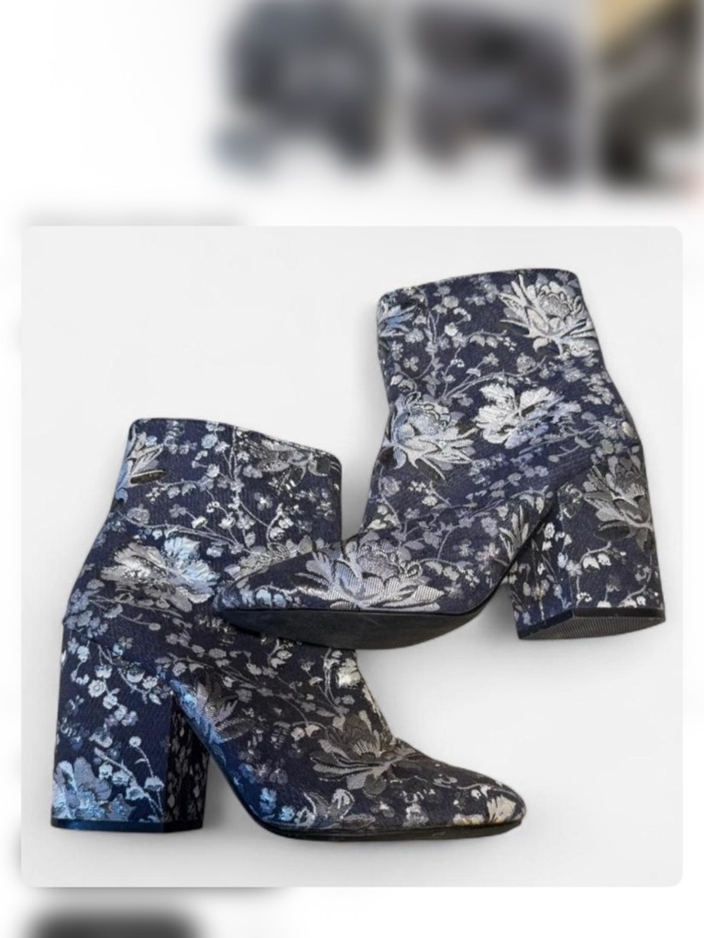 Merona Navy Floral Block Heel Ankle Boots